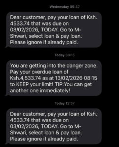 An Mshwari loan message from Safaricom 