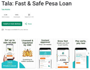 Tala App has over 10 M downloads from playstore