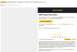 Message of Binance Payment sent through an email